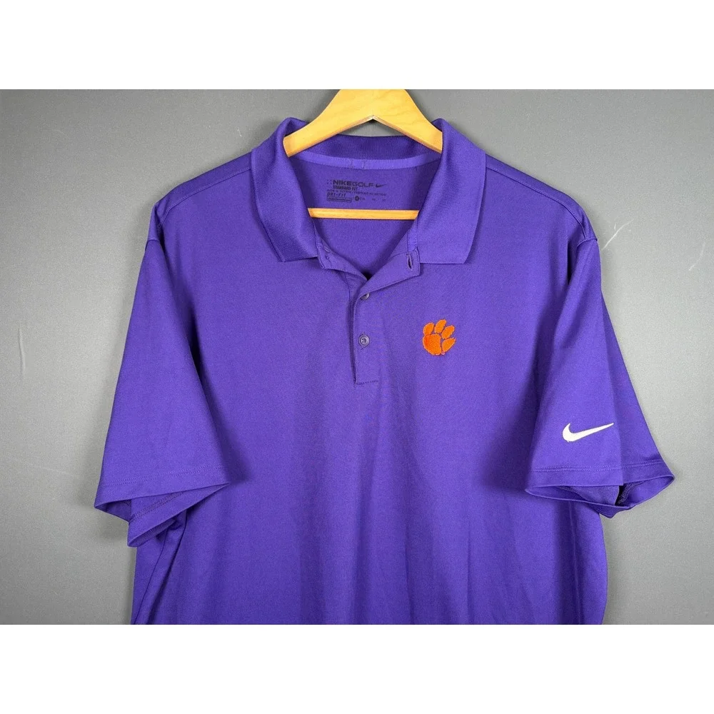Nike Golf Clemson Tigers Mens XL Purple Dri-FIT Short Sleeve Polo Shirt